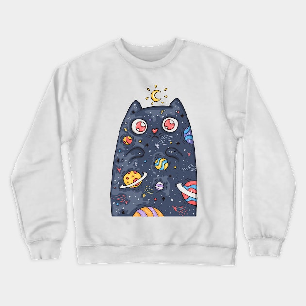 Cartoon cute cat with the universe inside Crewneck Sweatshirt by BlindVibes